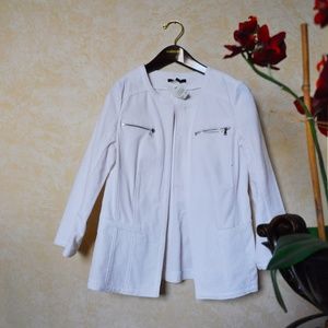 Rafaella White Zip Pocket Open Front Blazer Jacket